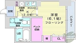 札幌市営南北線 すすきの駅 徒歩5分の賃貸マンション 9階1Kの間取り
