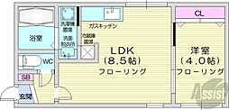 札幌市営東西線 円山公園駅 徒歩6分の賃貸マンション 4階1LDKの間取り