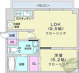 札幌市営南北線 中島公園駅 徒歩7分の賃貸マンション 9階1LDKの間取り