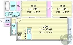 シャルルブラン 2階2LDKの間取り