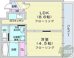 札幌市営東西線 西11丁目駅 徒歩8分の賃貸マンション 1階1LDKの間取り