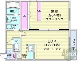 札幌市営東西線 円山公園駅 徒歩3分の賃貸マンション 1階1LDKの間取り