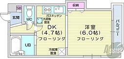 札幌市営東豊線 豊水すすきの駅 徒歩4分の賃貸マンション 2階1DKの間取り
