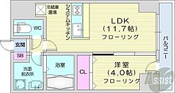札幌市営東西線 バスセンター前駅 徒歩4分の賃貸マンション 7階1LDKの間取り