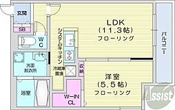 札幌市営南北線 中島公園駅 徒歩11分の賃貸マンション 2階1LDKの間取り