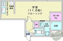 札幌市営東豊線 月寒中央駅 徒歩1分の賃貸マンション 4階1Kの間取り