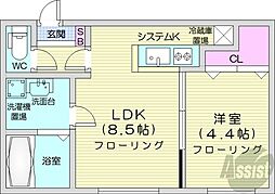 札幌市営東西線 バスセンター前駅 徒歩10分の賃貸マンション 3階1LDKの間取り