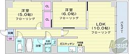 札幌市営南北線 中島公園駅 徒歩10分の賃貸マンション 5階2LDKの間取り