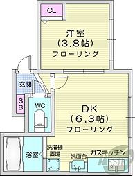 札幌市営東西線 バスセンター前駅 徒歩2分の賃貸アパート 3階1DKの間取り