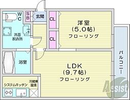 札幌市営東西線 西18丁目駅 徒歩9分の賃貸マンション 1階1LDKの間取り