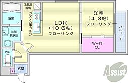 札幌市営東西線 西28丁目駅 徒歩8分の賃貸マンション 2階1LDKの間取り