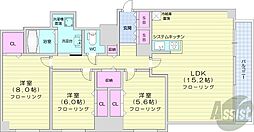 ソレアード環状通 9階3LDKの間取り
