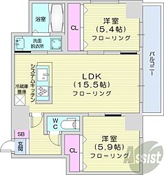 グラン札幌 3階2LDKの間取り
