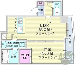 札幌市営東西線 西18丁目駅 徒歩5分の賃貸マンション 5階1LDKの間取り