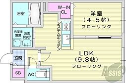 JR函館本線 苗穂駅 徒歩3分の賃貸マンション 2階1LDKの間取り