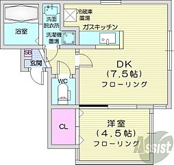 札幌市営東西線 西11丁目駅 徒歩12分の賃貸マンション 3階1DKの間取り