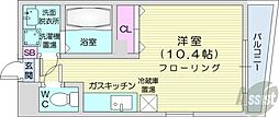 札幌市営東西線 バスセンター前駅 徒歩3分の賃貸マンション 7階ワンルームの間取り