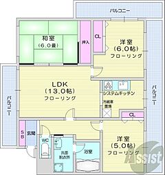 アンクレール宮の森 3LDKの間取図画像