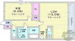 札幌市営南北線 中島公園駅 徒歩11分の賃貸マンション 11階1LDKの間取り