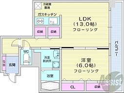 札幌市営南北線 中島公園駅 徒歩5分の賃貸マンション 8階1LDKの間取り