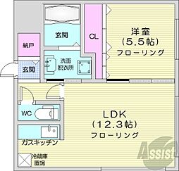 札幌市営東西線 西18丁目駅 徒歩7分の賃貸マンション 1階1LDKの間取り