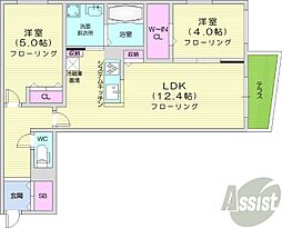 札幌市豊平区平岸四条7丁目マンション 2LDKの間取図画像