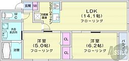 グランメール平和通公園 2LDKの間取図画像