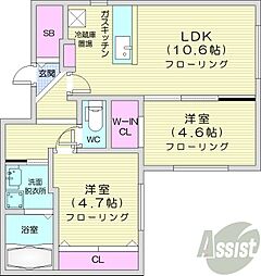 札幌市西区西野一条5丁目マンション 2LDKの間取図画像