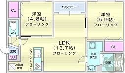 札幌市中央区南七条西16丁目マンション 2LDKの間取図画像