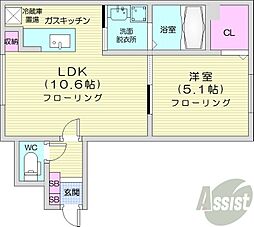 グランメール南麻生 1LDKの間取図画像