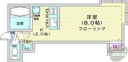 ヴィラ麻生・涼 1Kの間取図画像