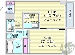 aptK 1LDKの間取図画像