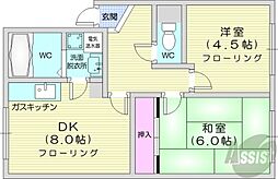 栄ケ丘ハイツA 2DKの間取図画像