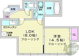 リーフコートN-16 1LDKの間取図画像