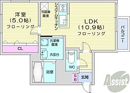 シュクレ 1LDKの間取図画像