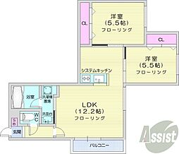 オルセー北17条 2LDKの間取図画像