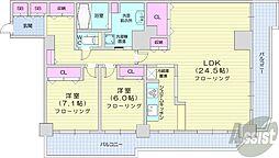 知事公館前タワーレジデンス 2LDKの間取図画像