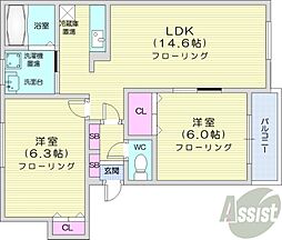 ウィスタリア2 2LDKの間取図画像