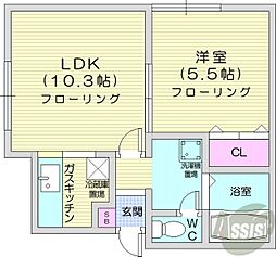 パインテール 1LDKの間取図画像