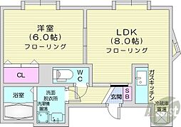 カーサノルテ麻生 1LDKの間取図画像