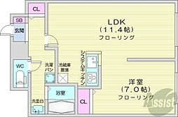 クロスポイント 1LDKの間取図画像