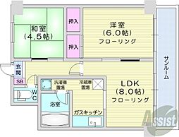 朝日ビルヂング朝日レジデンス 2DKの間取図画像
