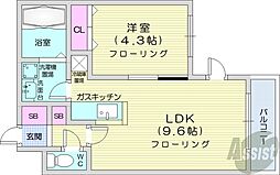 グレイスミル麻生 1LDKの間取図画像