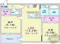 札幌市中央区南四条西25丁目マンション 2LDKの間取図画像