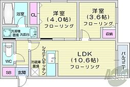 メニーズコート元町北 2LDKの間取図画像