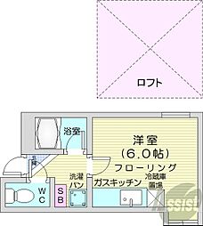 アップルハウス北19条 ワンルームの間取図画像