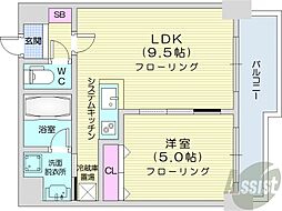 メープル元町 1LDKの間取図画像