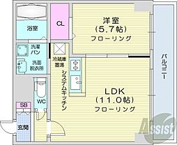 レゾ札幌 1LDKの間取図画像