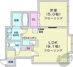 ヴェルソー 1LDKの間取図画像