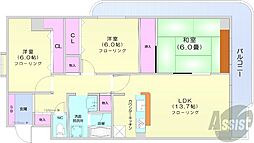 ル・ノール北9条 3LDKの間取図画像